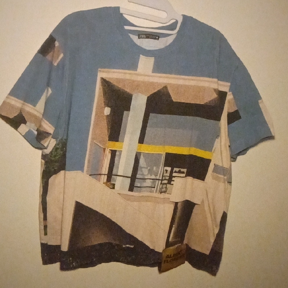 Zara Blue Architectural Print T-Shirt